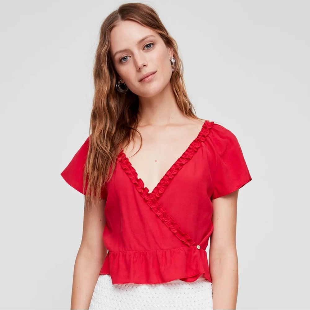 Aritzia - Wilfred - Aurelia Cropped Ruffle Blouse - Goji Berry - S - NWT